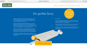 Öhlins Landingpage für eine Rückrufaktion